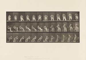 Tavola 420. Toilette; alzarsi dalla sedia e vestirsi, 1885 da Eadweard Muybridge