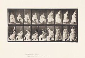 Tavola 422. Toilette; mettersi le scarpe e alzarsi dalla sedia, 1885 da Eadweard Muybridge