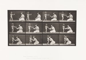Due modelli, bambino porta un bouquet da Eadweard Muybridge