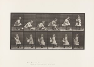 Tavola 481. Bambino, sollevare una bambola, girarsi e andarsene, 1885 da Eadweard Muybridge