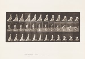 Tavola 56. Camminare, girare e chinarsi per sollevare il treno da Eadweard Muybridge