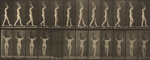 Tavola numero 34. Camminare e portare un cesto di 15 libbre sulla testa, mani alzate da Eadweard Muybridge