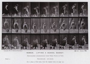 Figura umana in movimento: Donna che solleva un cesto di grano da Eadweard Muybridge