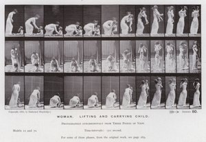 La figura umana in movimento: Donna, che solleva e trasporta un bambino da Eadweard Muybridge