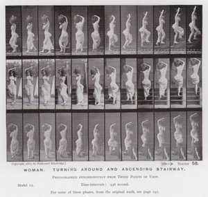 La figura umana in movimento: Donna, girando e salendo le scale da Eadweard Muybridge