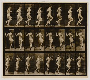 Donna che rimbalza su un piede solo, dal libro La locomozione animale da Eadweard Muybridge