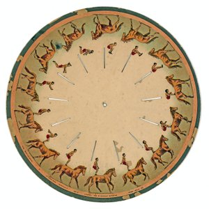 Disco zoopraxiscopio che mostra un acrobata che esegue un salto mortale a cavallo, 1893 da Eadweard Muybridge