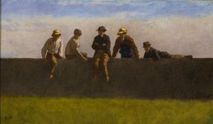 Cinque ragazzi su un muro da Eastman Johnson