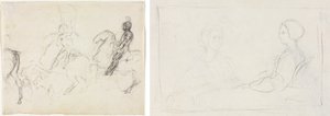 Scena di battaglia con figure corazzate a cavallo (recto) Due donne sedute (verso)