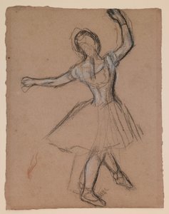 Danzatrice sul palcoscenico e in movimento, 1880-85 circa (gesso fabbricato bianco, nero e rosso) da Edgar Degas