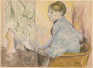Madame Henri Rouart in poltrona davanti a un tavolino con statuetta di Tanagra da Edgar Degas