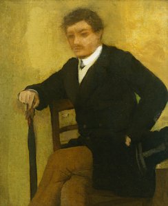 Giovane uomo seduto con giacca e ombrello da Edgar Degas