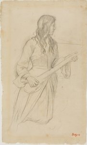 Giovane donna che suona un mandolino, studio per il ritratto di Mlle. Fiocre nel balletto "La Source" da Edgar Degas