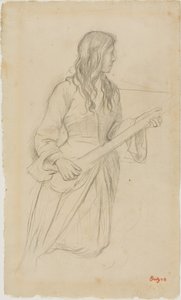 Giovane donna che suona il mandolino, studio per il ritratto di Mlle. Fiocre nel balletto "La Source". da Edgar Degas