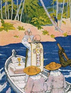 Messa in laguna", illustrazione da "A la Conquete du Monde Paien" di Georges Goyau (1869-1939) 1933 (litografia a colori)
