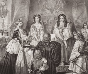 La corona offerta a Guglielmo e Maria dai Lord e dai Comuni a Whitehall, 12 febbraio 1689, da 