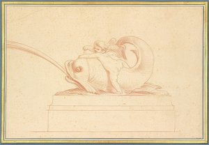 Delfino che spruzza acqua verso sinistra con un amorino. 1737 da Edmé Bouchardon