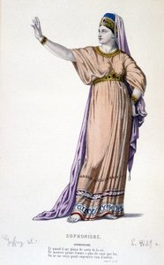 Il personaggio di Sofonisba nella tragedia Sofonisba - Teatro Completo: (Collezione di opere di Corneille) disegno di Geffroy, incisione di L. Wolff - ed. Laplace, Sanchez et Cie, Parigi 1884 da Edmond Aime Florentin Geffroy