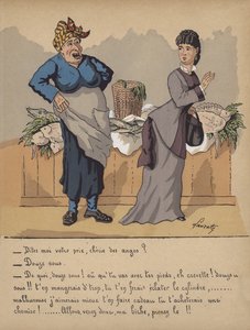 Conversazione a una bancarella di pesce (litografia a colori) da Edmond Lavrate