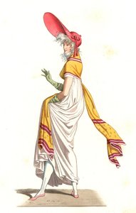 Giovane donna francese vestita alla moda dei Meravigliosi del XVIII secolo (dopo un dipinto di Carle Vernet)