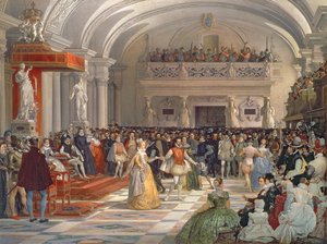 Il matrimonio di Enrico di Borbone, re di Navarra, con Margherita di Valois alla presenza di Caterina de