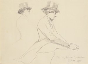 Figure equestri (matita su carta) da Edmund Charles Tarbell