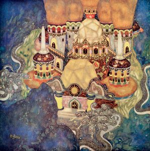 Il palazzo del re drago, illustrazione dalla fiaba serba La storia di Bashtchelik, dal libro delle fiabe di Edmund Dulac: Fiabe delle nazioni alleate, pub.1916 da Edmund Dulac