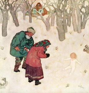 "La fanciulla più graziosa e carina che avessero mai visto", illustrazione dalla fiaba russa Snegorotchka, dal libro delle fiabe di Edmund Dulac: Fiabe delle nazioni alleate, pub.1916 da Edmund Dulac