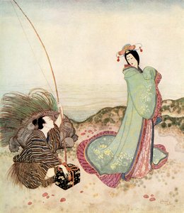 Urashima era così incantato che non riusciva a dire una parola, illustrazione dalla fiaba giapponese La storia di Urashima Taro, dal Libro delle fiabe di Edmund Dulac: Fiabe delle Nazioni Alleate, pub.1916 da Edmund Dulac