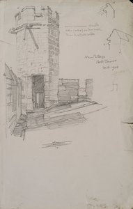 Schizzo del Campanile al New College, mostrando il dettaglio del tetto piombato, 1908 da Edmund Hort New