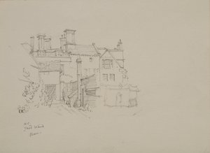 Schizzo del cortile dietro il fienile del Warden nel New College, con alloggi sullo sfondo da Edmund Hort New