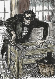 Dr Jekyll cerca disperatamente le polveri che gli permettono di liberarsi del suo carattere di Mr Hyde, Illustrazione di Edmund Joseph Sullivan per il romanzo 