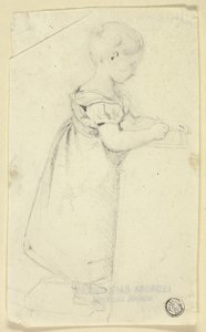 Bambina in piedi alla scrivania che scrive da Edmund Thomas Parris