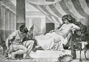 Ercole ai piedi di Omphale (litografia) da Edouard-Joseph (after) Dantan