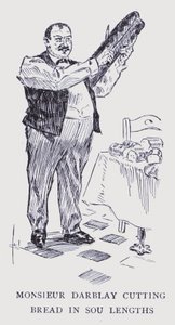 Parigi bohémien: Monsieur Darblay che taglia il pane in pezzi da sou (litografia)