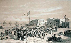 Piazza del Governo, isola di Gorée, Senegal, c.1840 (litografia) da Edouard Auguste Nousveaux