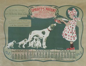 Copertina di un calendario che promuove il cibo per cani Spratt