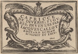 Pagina del titolo per "I Capricci" da Edouard Eckman after Jacques Callot