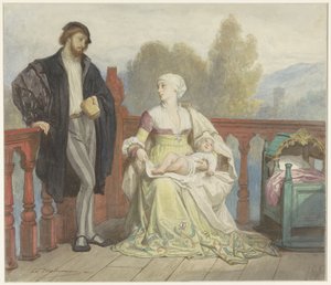 Francesca da Rimini e Paolo di Polenta con bambino su un balcone da Edouard Hamman