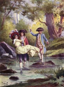 Presi Edmee tra le braccia e attraversai tranquillamente il ruscello. Illustrazione per Mauprat di George Sand