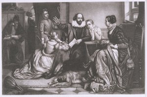 Shakespeare con la sua famiglia a Stratford, recitando la tragedia Amleto da Edouard Jean Conrad Hamman