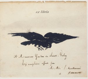 Ex-libris litografato da Edouard Manet per illustrare: Edgar Allen POE. Il corvo. Traduzione di Stéphane Mallarmé con illustrazioni di Edouard Manet