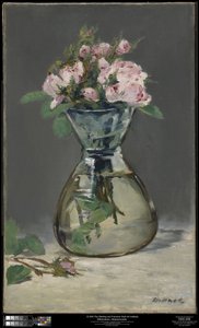 Rose muschiose in un vaso da Édouard Manet