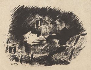 Sotto la lampada, dalla traduzione di Stéphane Mallarmé de Il corvo di Edgar Allan Poe da Édouard Manet