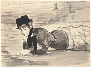 Donna sdraiata sulla spiaggia. Annabel Lee, ca 1881 da Édouard Manet