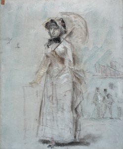 Donna che cammina con un ombrello aperto, 1880