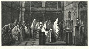 Sinagoga durante una lettura della Torah da Edouard Moyse