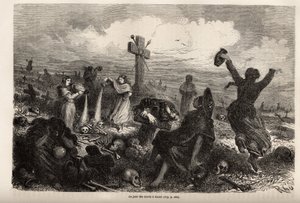 Celebrazione della festa dei morti a Cuzco, disegno di Riou, per illustrare il viaggio di Paul Marcoy attraverso il Sud America dal 1848 al 1860. Incisione in "Le tour du monde", a cura di Edouard Charton.