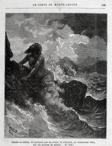 Dantès evaso a nuoto - Incisione di Riou, in "Il Conte di Montecristo" di A. Dumas, ed. Jules Rouff & Cie da Edouard Riou
