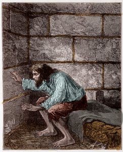 Edmond Dantès, alias il Conte di Montecristo nella sua prigione - incisione di Riou, in 